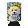 Coton de Tulear in Sunflowers Can or Bottle Hugger Cooler Sleeve for Standard 12 oz Cans, Insulated Foam Beer & Soda Can Hugger Reusable