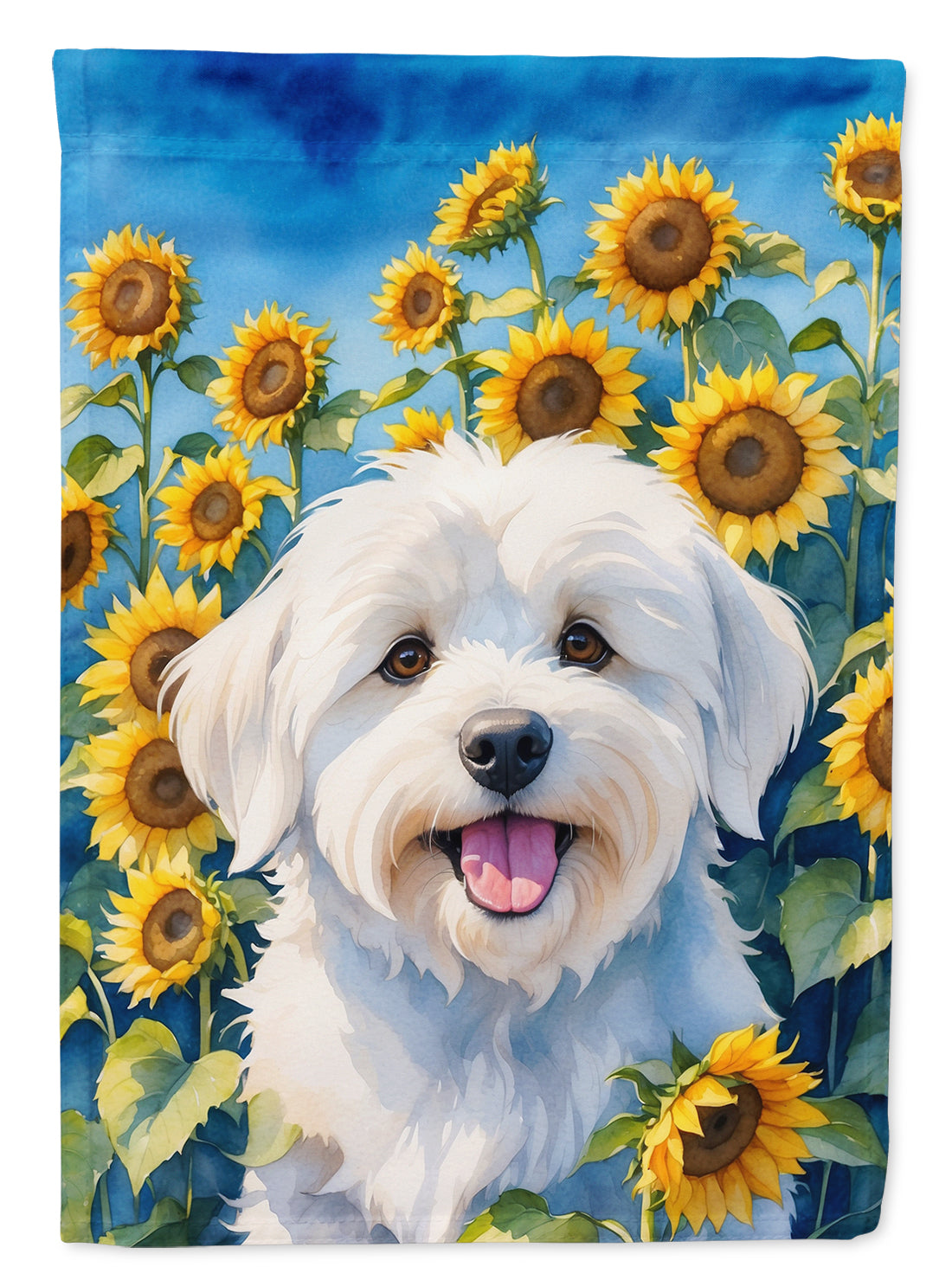 Coton de Tulear in Sunflowers House Flag 28x40 Porch Sleeve Pole Decorative Outside Yard Banner Artwork Wall Hanging, Polyester