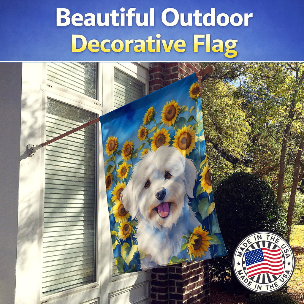 Coton de Tulear in Sunflowers House Flag 28x40 Porch Sleeve Pole Decorative Outside Yard Banner Artwork Wall Hanging, Polyester