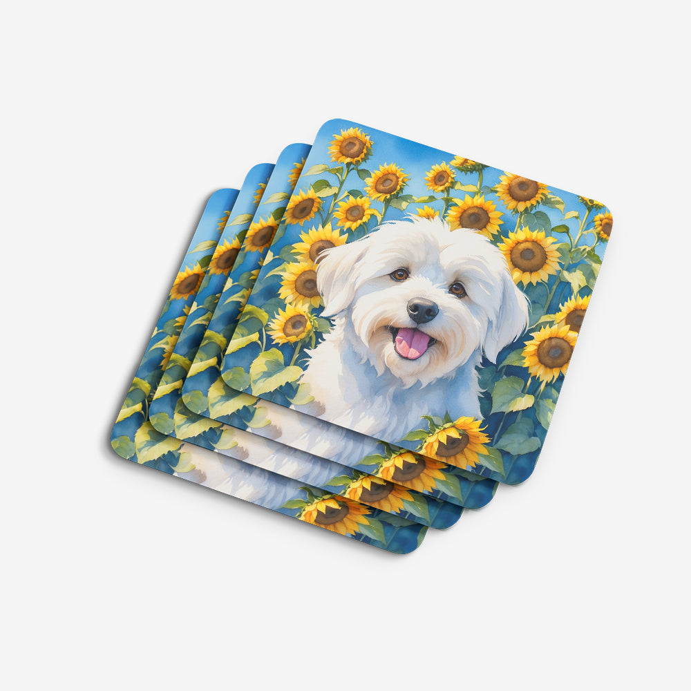 Coton de Tulear in Sunflowers Foam Coasters Set of 4 Cup Coasters for Indoor Outdoor, Tabletop Protection, Anti Slip, Mouse pad Material