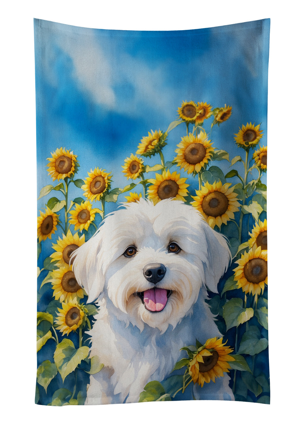 Coton de Tulear in Sunflowers Kitchen Towel Velour Plush Front and Cotton Loop Back Machine Washable