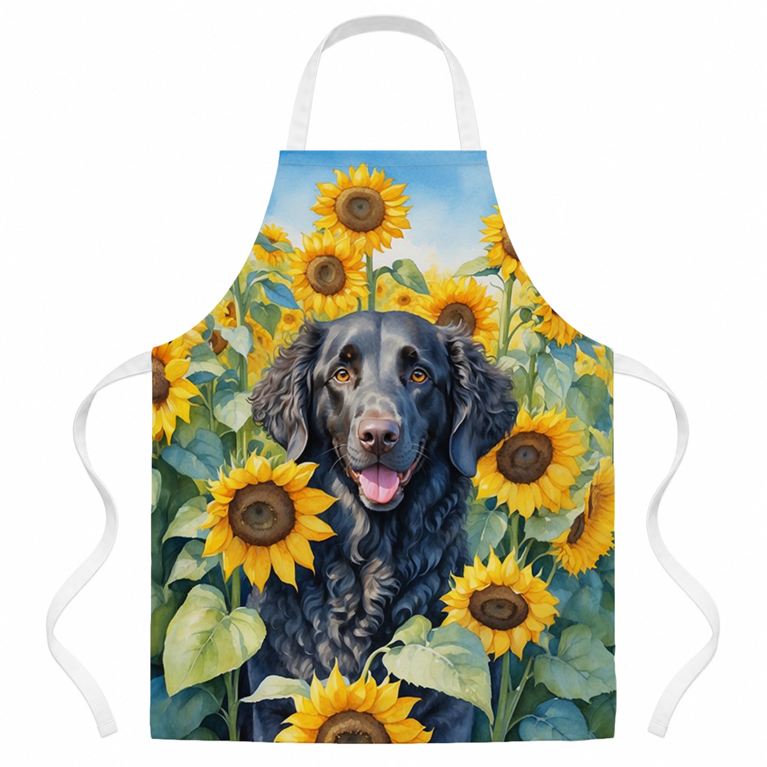 Curly-Coated Retriever in Sunflowers Apron Cooking Kitchen Server Baking Crafts Gardening for Adult Women Men, Unisex, Large, Multicolor