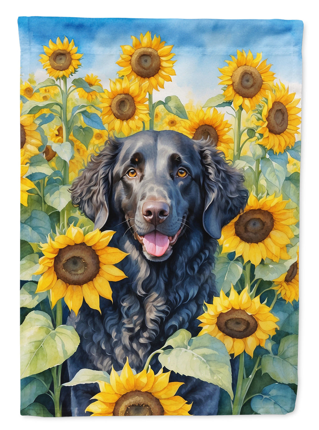 Curly-Coated Retriever in Sunflowers House Flag 28x40 Porch Sleeve Pole Decorative Outside Yard Banner Artwork Wall Hanging, Polyester