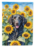 Curly-Coated Retriever in Sunflowers House Flag 28x40 Porch Sleeve Pole Decorative Outside Yard Banner Artwork Wall Hanging, Polyester