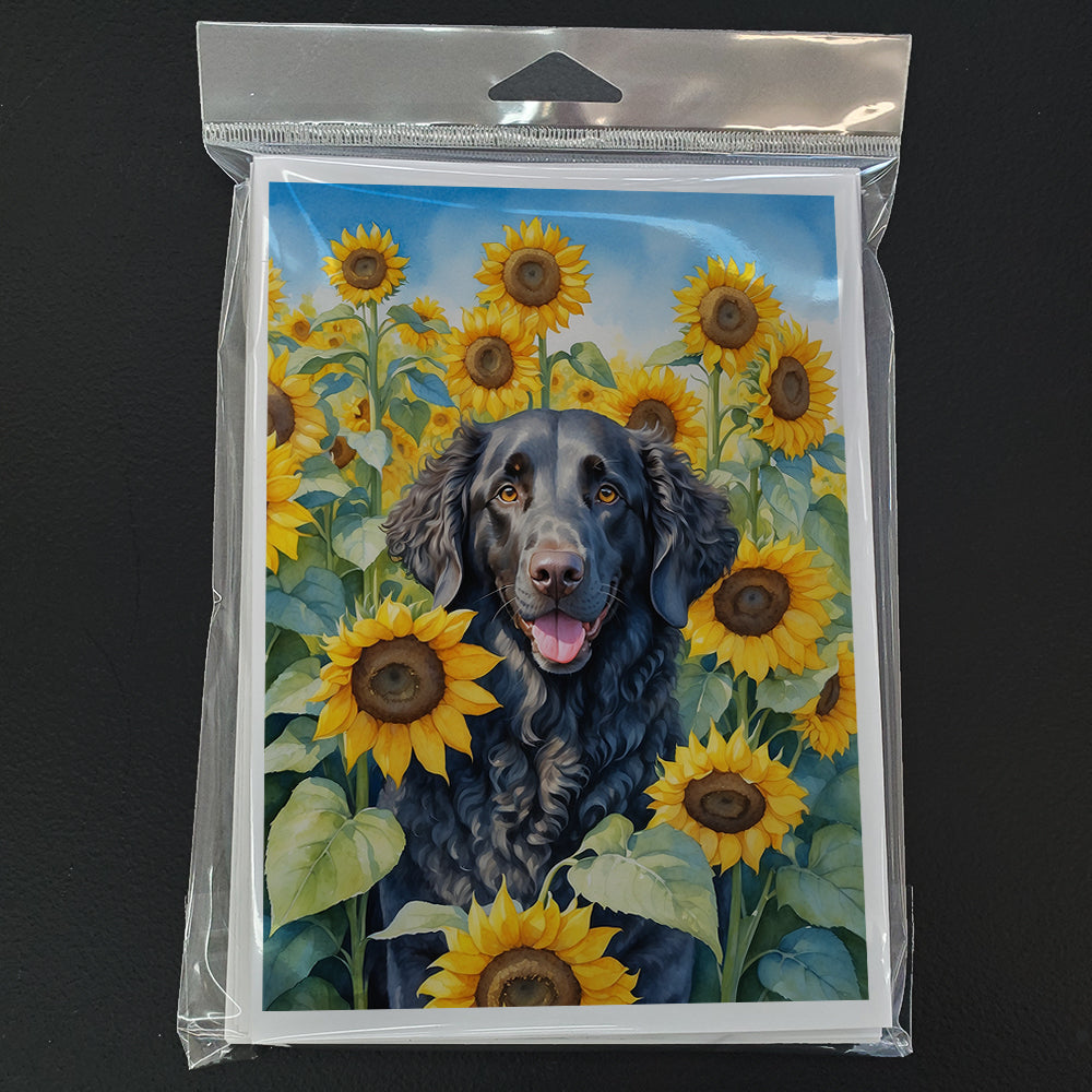Curly-Coated Retriever in Sunflowers Greeting Cards Pack of 8 Blank Cards with Envelopes Whimsical A7 Size 5x7
