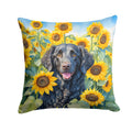 Curly-Coated Retriever in Sunflowers Decorative Throw Pillow 18x18 Indoor Outdoor Accent Cushion, Fabric Cover with Insert for Sofa, Bed, Porch & Living Room
