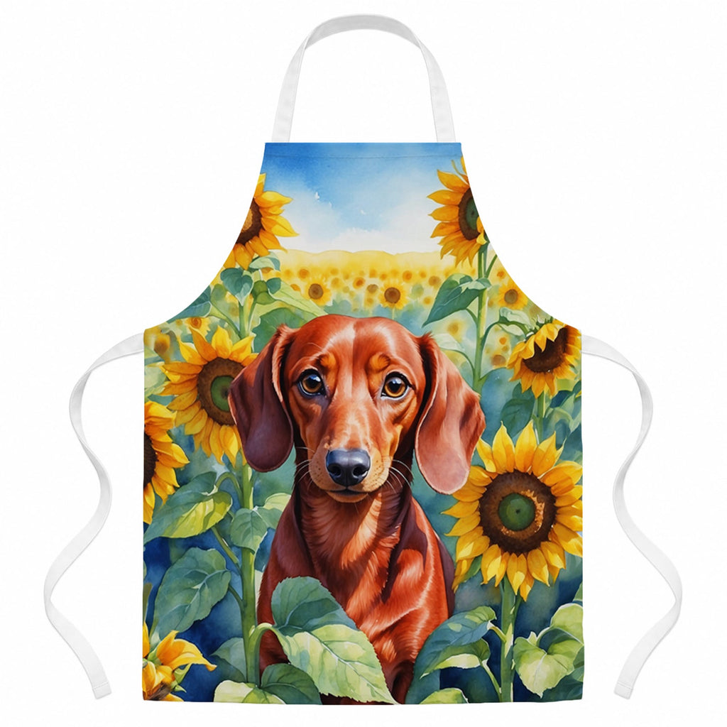 Dachshund in Sunflowers Apron Cooking Kitchen Server Baking Crafts Gardening for Adult Women Men, Unisex, Large, Multicolor