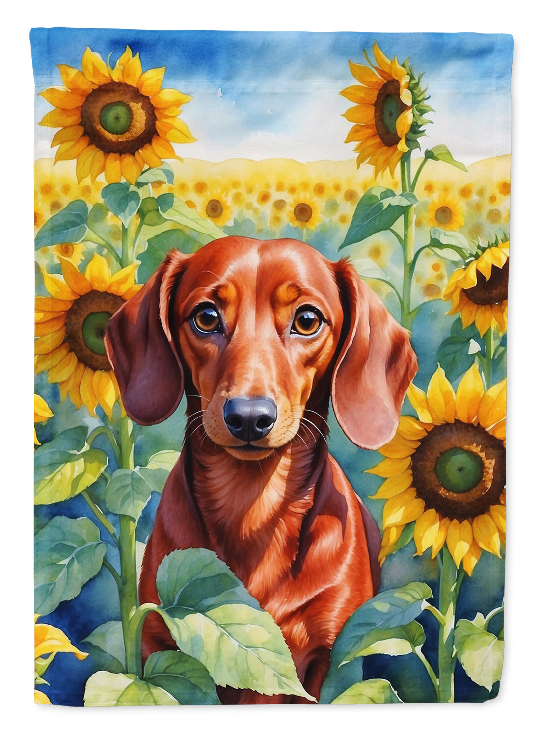 Dachshund in Sunflowers House Flag 28x40 Porch Sleeve Pole Decorative Outside Yard Banner Artwork Wall Hanging, Polyester
