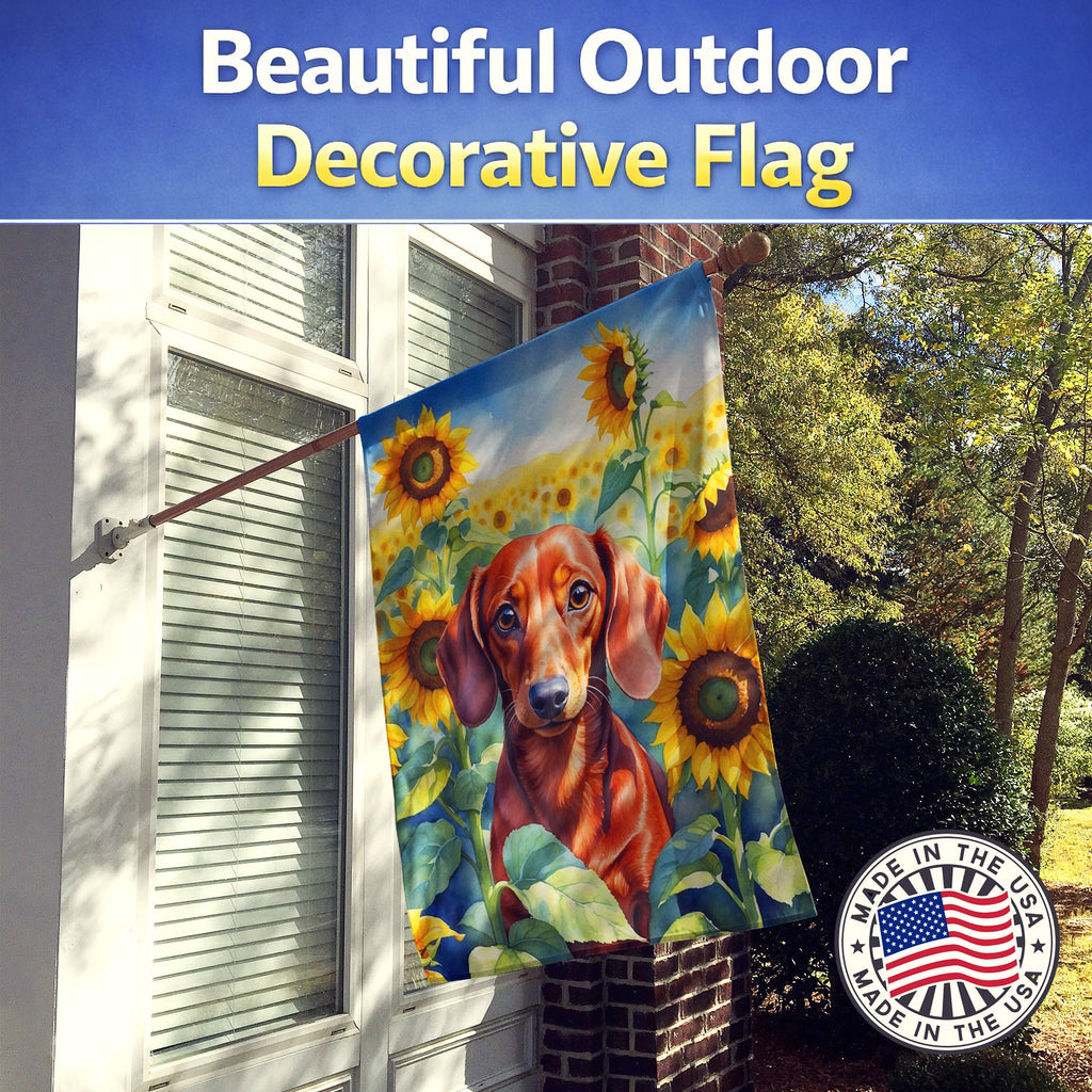Dachshund in Sunflowers House Flag 28x40 Porch Sleeve Pole Decorative Outside Yard Banner Artwork Wall Hanging, Polyester