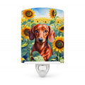 Dachshund in Sunflowers Ceramic Night Light Compact, UL-Certified, Ideal for Bedroom, Bathroom, Nursery, Hallway, Kitchen, 6x4x3, Multicolor
