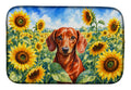 Dachshund in Sunflowers Dish Drying Mat Absorbent Dish Drying Mat Pad for Kitchen Counter Dish Drainer Mat for Countertop, 14 x 21", Multicolor