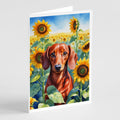Dachshund in Sunflowers Greeting Cards Pack of 8 Blank Cards with Envelopes Whimsical A7 Size 5x7