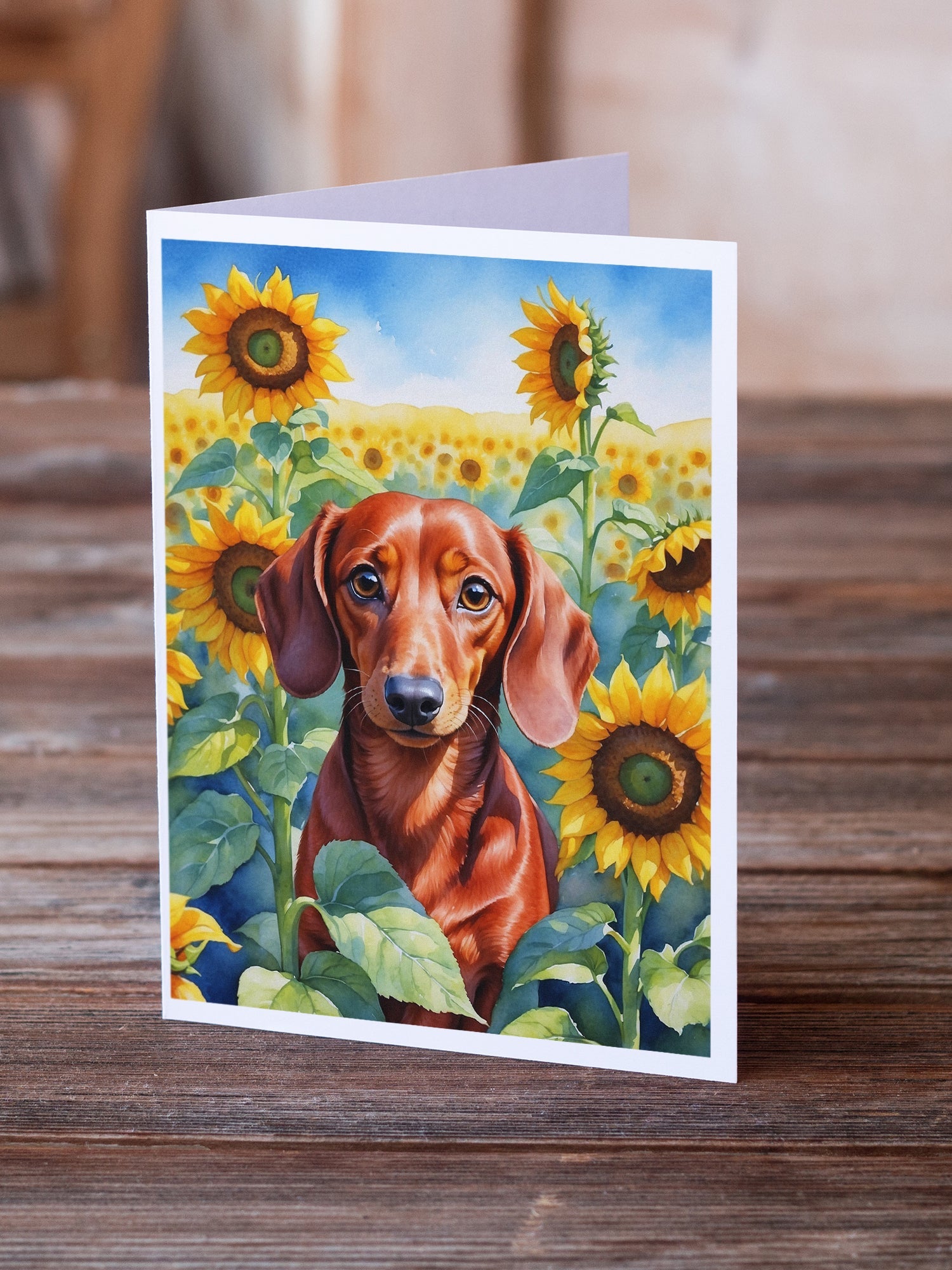 Dachshund in Sunflowers Greeting Cards Pack of 8 Blank Cards with Envelopes Whimsical A7 Size 5x7
