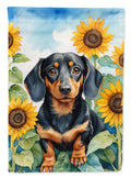 Dachshund in Sunflowers House Flag 28x40 Porch Sleeve Pole Decorative Outside Yard Banner Artwork Wall Hanging, Polyester