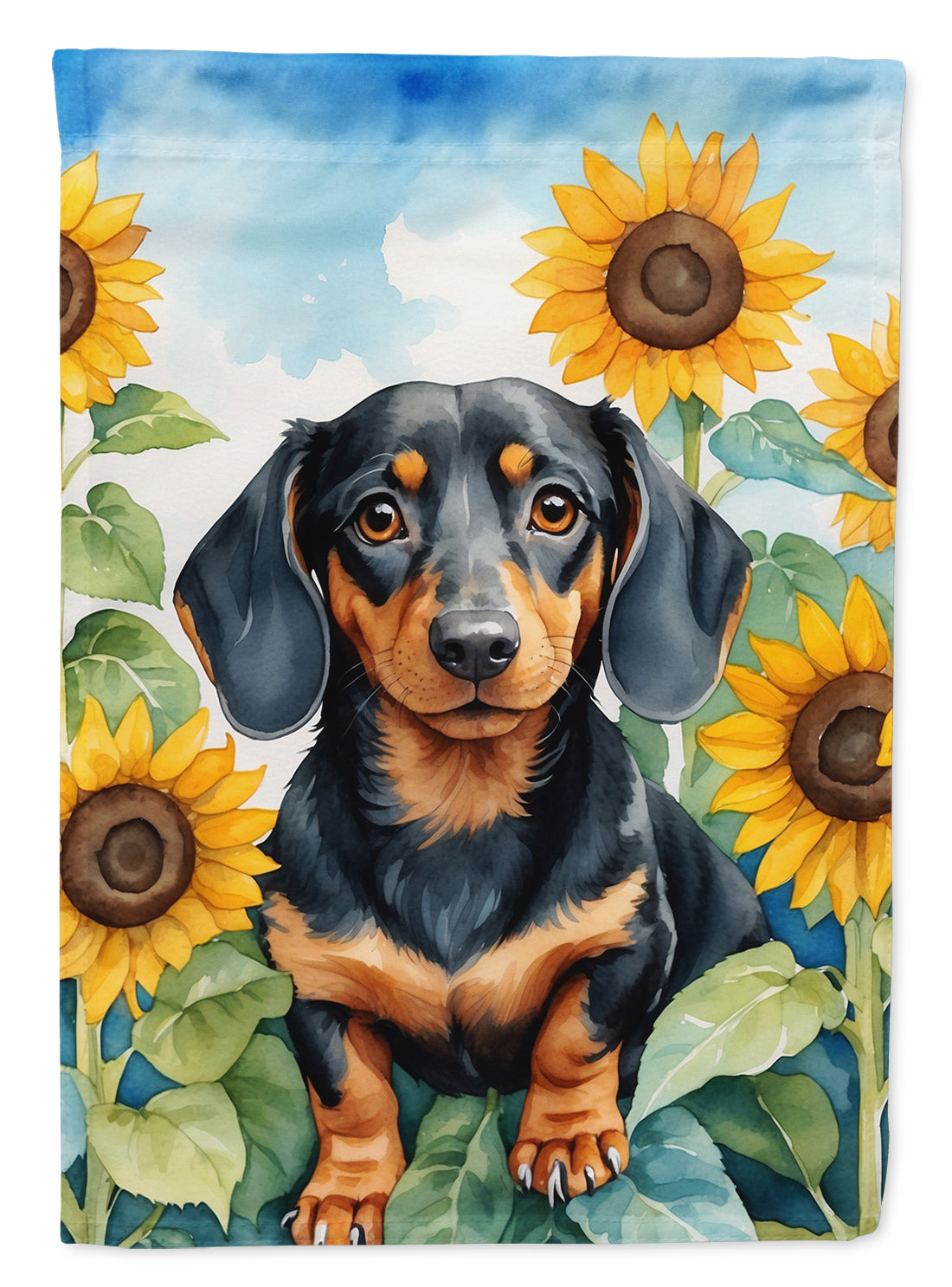 Dachshund in Sunflowers House Flag 28x40 Porch Sleeve Pole Decorative Outside Yard Banner Artwork Wall Hanging, Polyester
