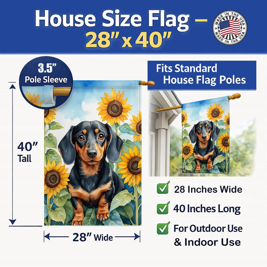 Dachshund in Sunflowers House Flag 28x40 Porch Sleeve Pole Decorative Outside Yard Banner Artwork Wall Hanging, Polyester