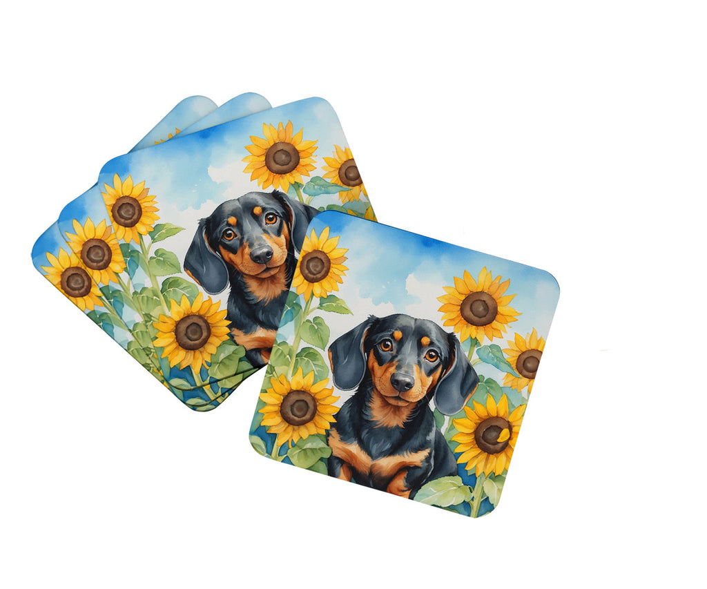 Dachshund in Sunflowers Foam Coasters Set of 4 Cup Coasters for Indoor Outdoor, Tabletop Protection, Anti Slip, Mouse pad Material