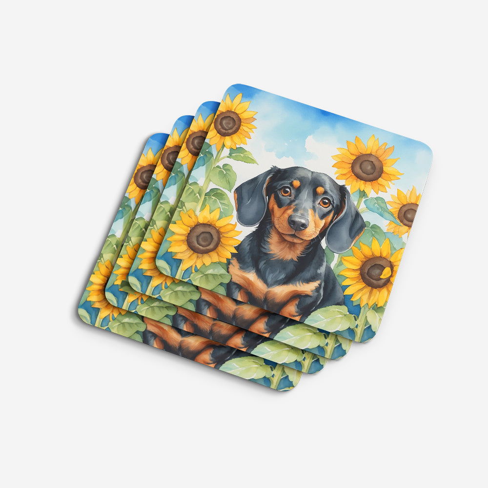 Dachshund in Sunflowers Foam Coasters Set of 4 Cup Coasters for Indoor Outdoor, Tabletop Protection, Anti Slip, Mouse pad Material