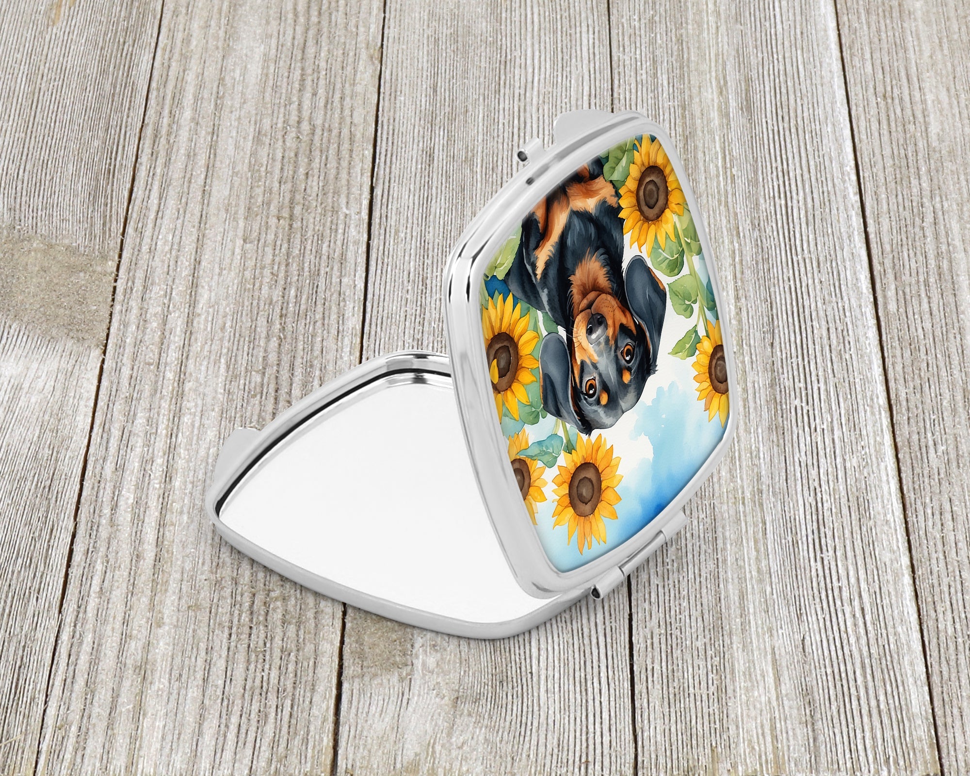 Dachshund in Sunflowers Compact Mirror Decorative Travel Makeup Mirror for Women Girls Gifts Pocket Makeup Mirror Folding Handheld