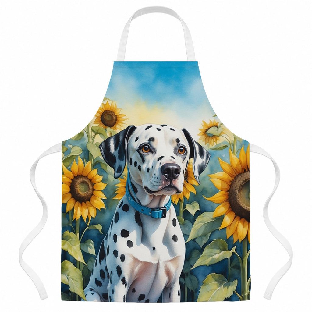 Dalmatian in Sunflowers Apron Cooking Kitchen Server Baking Crafts Gardening for Adult Women Men, Unisex, Large, Multicolor