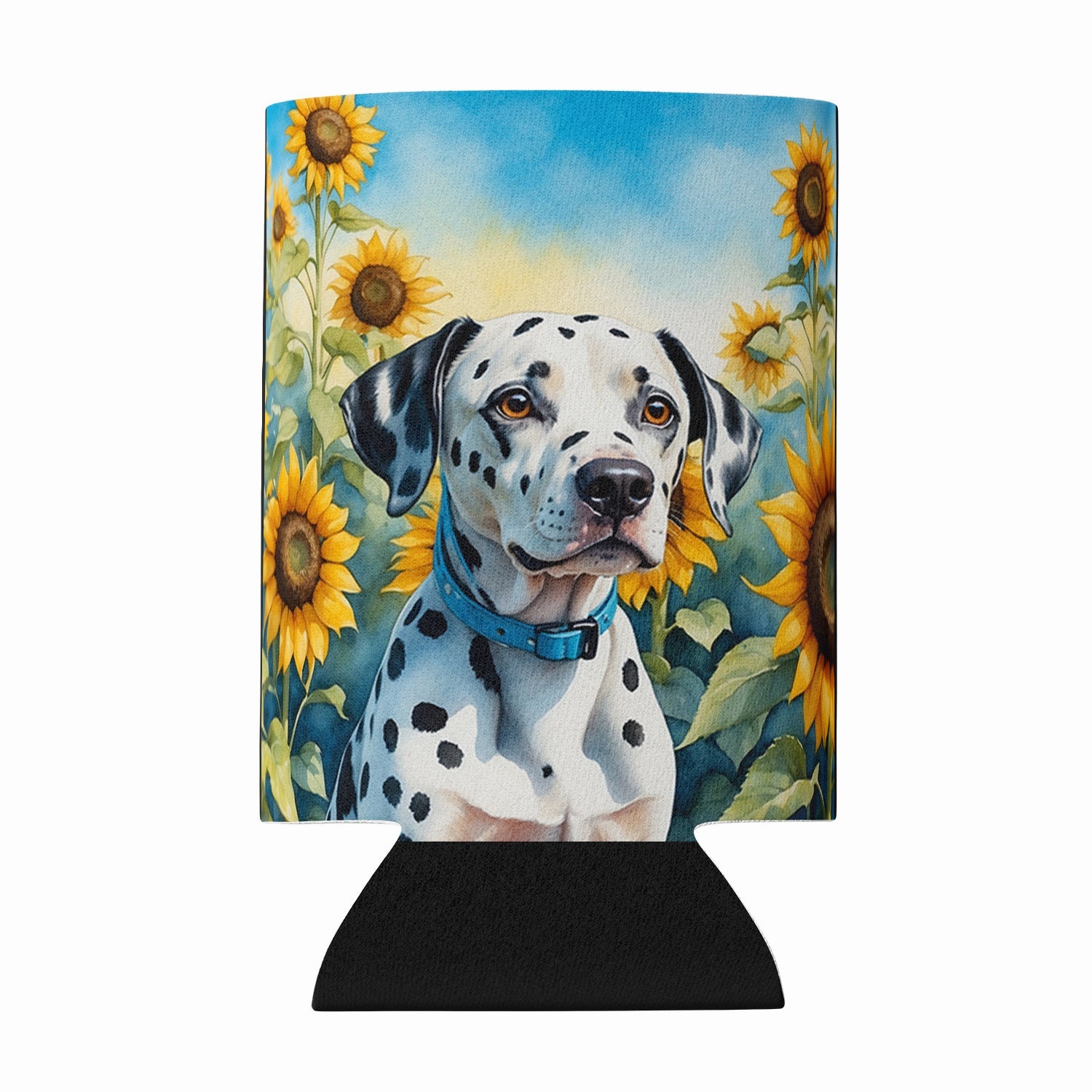 Dalmatian in Sunflowers Can or Bottle Hugger Cooler Sleeve for Standard 12 oz Cans, Insulated Foam Beer & Soda Can Hugger Reusable