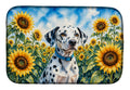 Dalmatian in Sunflowers Dish Drying Mat Absorbent Dish Drying Mat Pad for Kitchen Counter Dish Drainer Mat for Countertop, 14 x 21", Multicolor