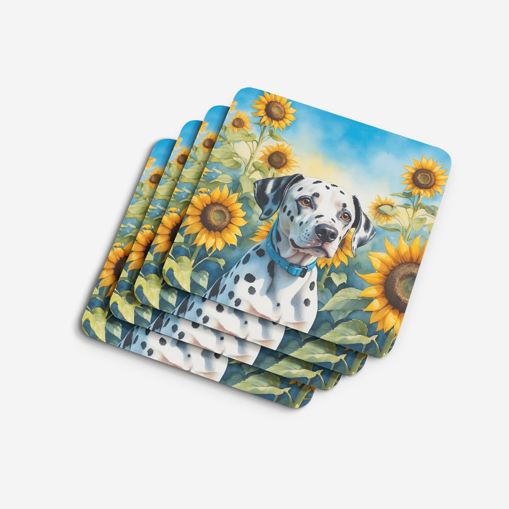 Dalmatian in Sunflowers Foam Coasters Set of 4 Cup Coasters for Indoor Outdoor, Tabletop Protection, Anti Slip, Mouse pad Material