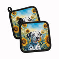 Dalmatian in Sunflowers Pot Holder Set of 2 Heat Resistant Quilted Hot Pads 7.5 x 7.5 Inch, Insulated Kitchen Trivets for Cooking & Baking