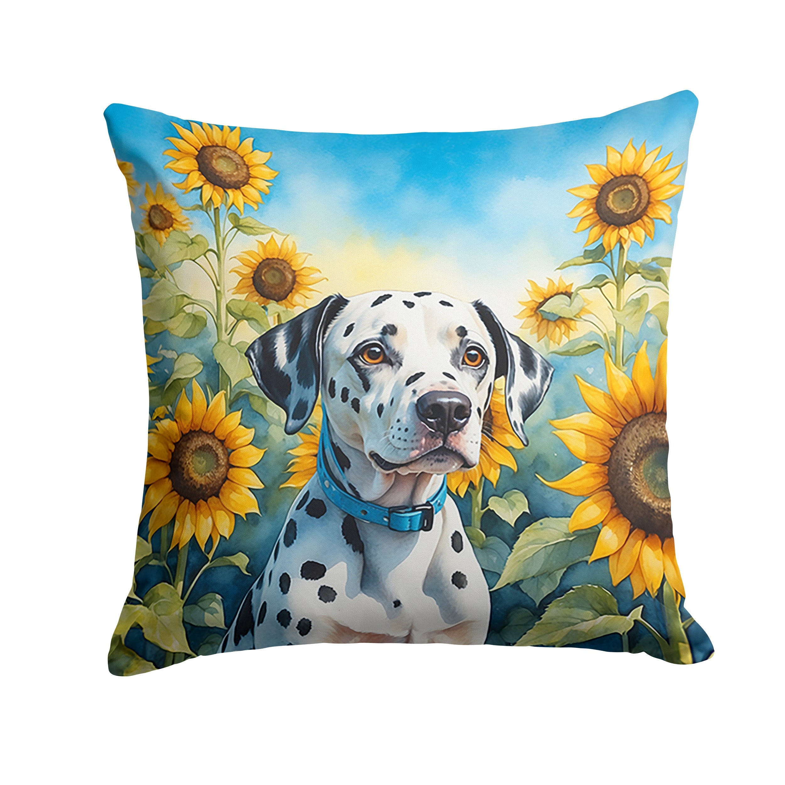 Dalmatian in Sunflowers Decorative Throw Pillow 18x18 Indoor Outdoor Accent Cushion, Fabric Cover with Insert for Sofa, Bed, Porch & Living Room