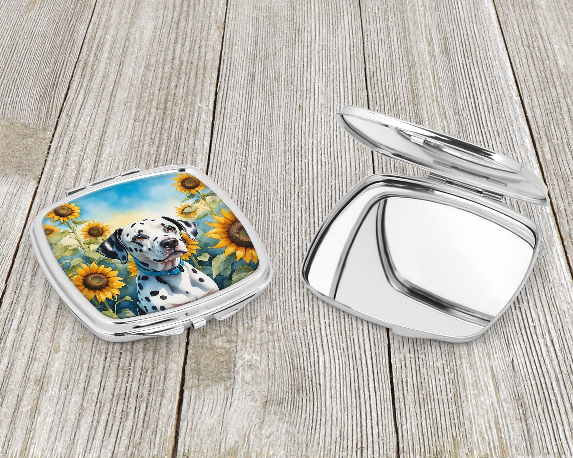 Dalmatian in Sunflowers Compact Mirror Decorative Travel Makeup Mirror for Women Girls Gifts Pocket Makeup Mirror Folding Handheld