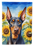 Doberman Pinscher in Sunflowers House Flag 28x40 Porch Sleeve Pole Decorative Outside Yard Banner Artwork Wall Hanging, Polyester