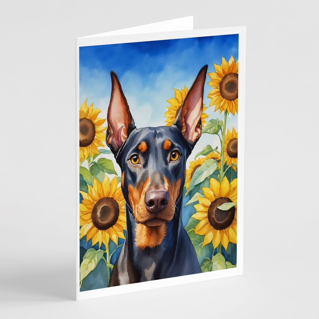 Doberman Pinscher in Sunflowers Greeting Cards Pack of 8 Blank Cards with Envelopes Whimsical A7 Size 5x7