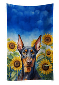 Doberman Pinscher in Sunflowers Kitchen Towel Velour Plush Front and Cotton Loop Back Machine Washable