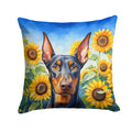 Doberman Pinscher in Sunflowers Decorative Throw Pillow 14x14 Indoor Outdoor Accent Cushion, Fabric Cover with Insert for Sofa, Bed, Porch & Living Room
