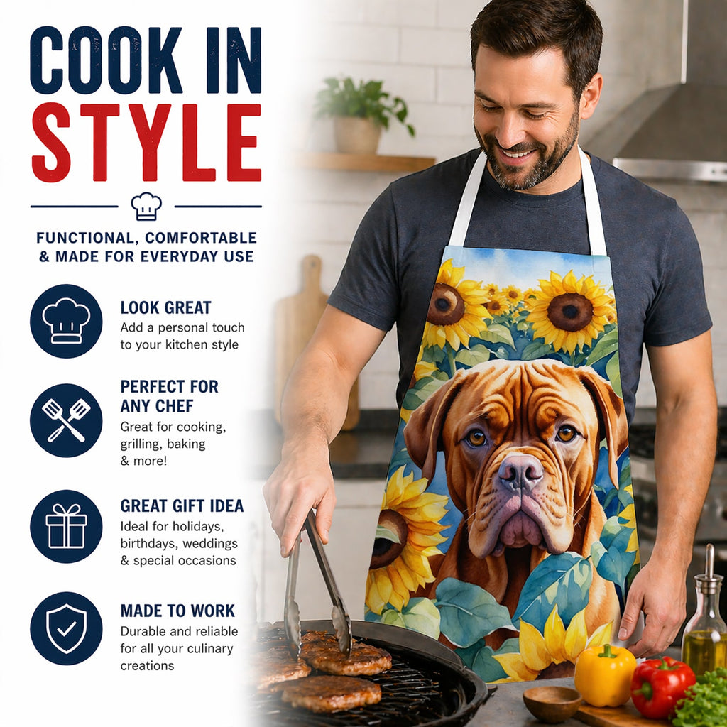Dogue de Bordeaux in Sunflowers Apron Cooking Kitchen Server Baking Crafts Gardening for Adult Women Men, Unisex, Large, Multicolor