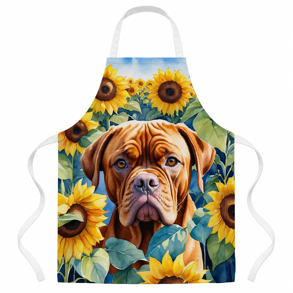 Dogue de Bordeaux in Sunflowers Apron Cooking Kitchen Server Baking Crafts Gardening for Adult Women Men, Unisex, Large, Multicolor