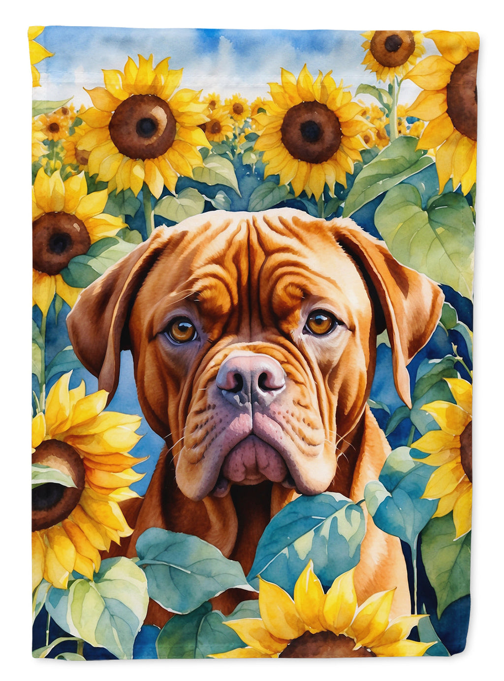Dogue de Bordeaux in Sunflowers House Flag 28x40 Porch Sleeve Pole Decorative Outside Yard Banner Artwork Wall Hanging, Polyester