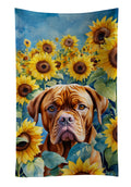 Dogue de Bordeaux in Sunflowers Kitchen Towel Velour Plush Front and Cotton Loop Back Machine Washable