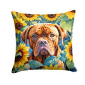 Dogue de Bordeaux in Sunflowers Decorative Throw Pillow 14x14 Indoor Outdoor Accent Cushion, Fabric Cover with Insert for Sofa, Bed, Porch & Living Room