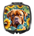Dogue de Bordeaux in Sunflowers Compact Mirror Decorative Travel Makeup Mirror for Women Girls Gifts Pocket Makeup Mirror Folding Handheld