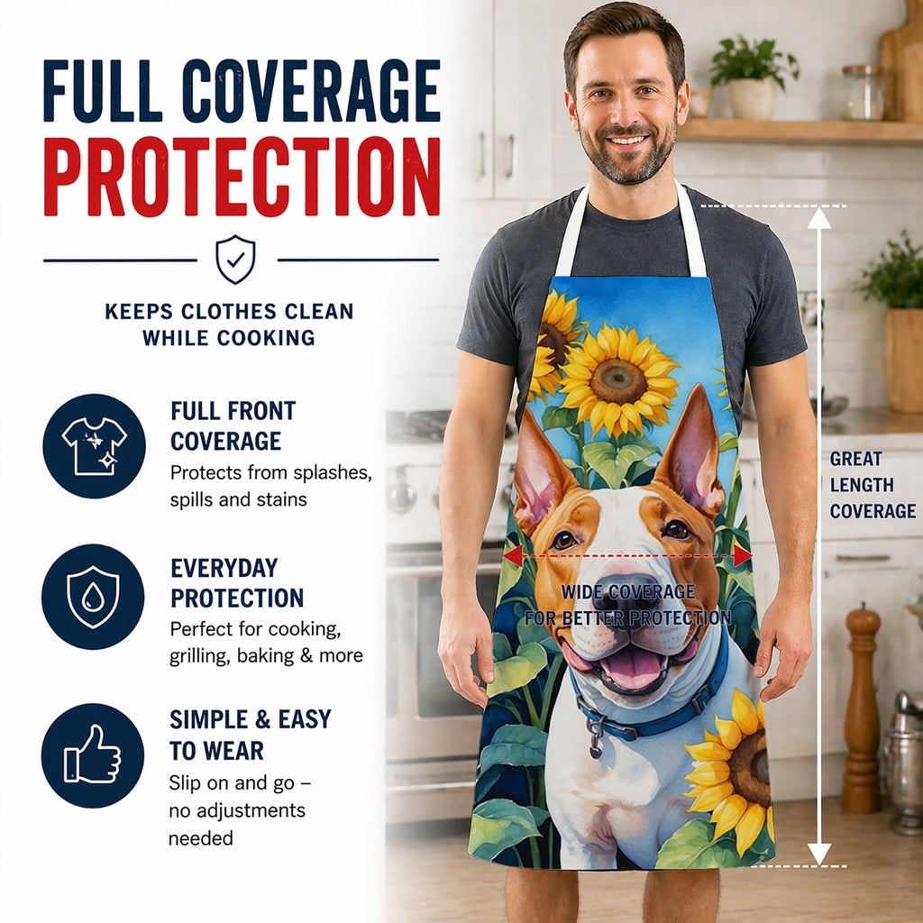 English Bull Terrier in Sunflowers Apron Cooking Kitchen Server Baking Crafts Gardening for Adult Women Men, Unisex, Large, Multicolor