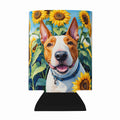 English Bull Terrier in Sunflowers Can or Bottle Hugger Cooler Sleeve for Standard 12 oz Cans, Insulated Foam Beer & Soda Can Hugger Reusable