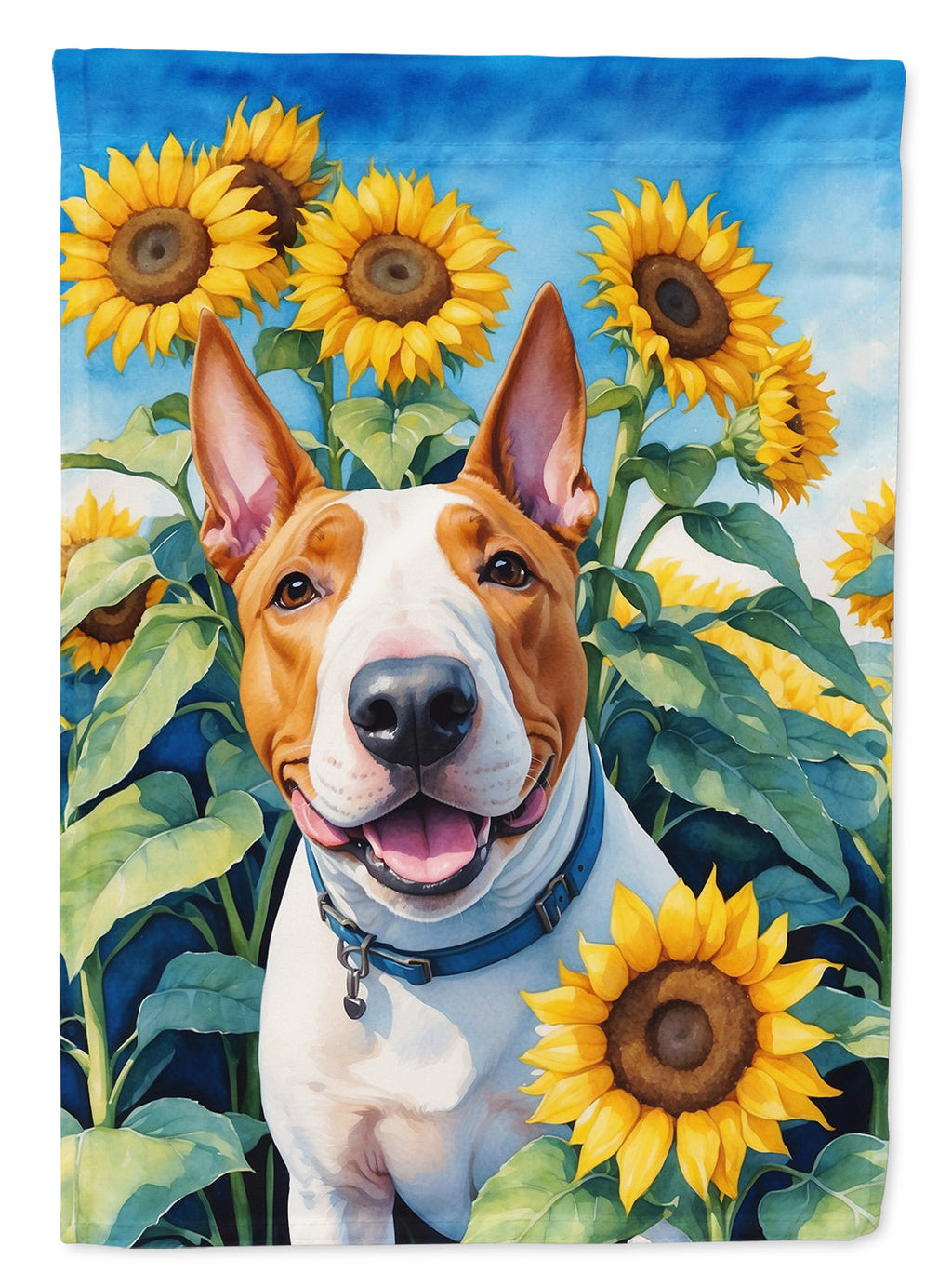 English Bull Terrier in Sunflowers House Flag 28x40 Porch Sleeve Pole Decorative Outside Yard Banner Artwork Wall Hanging, Polyester
