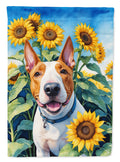 English Bull Terrier in Sunflowers House Flag 28x40 Porch Sleeve Pole Decorative Outside Yard Banner Artwork Wall Hanging, Polyester