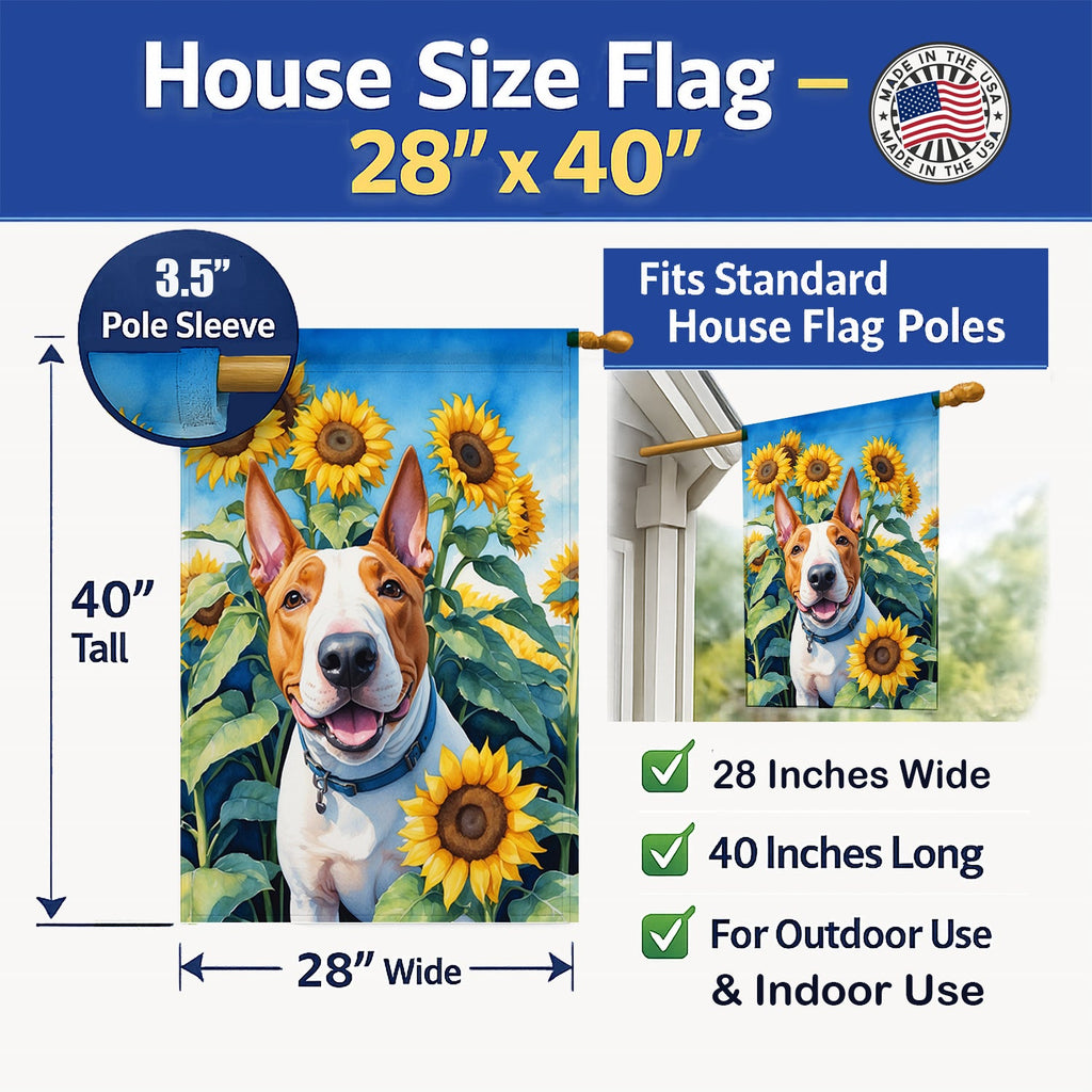 English Bull Terrier in Sunflowers House Flag 28x40 Porch Sleeve Pole Decorative Outside Yard Banner Artwork Wall Hanging, Polyester
