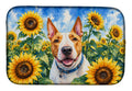 English Bull Terrier in Sunflowers Dish Drying Mat Absorbent Dish Drying Mat Pad for Kitchen Counter Dish Drainer Mat for Countertop, 14 x 21", Multicolor