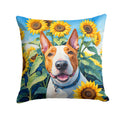 English Bull Terrier in Sunflowers Decorative Throw Pillow 14x14 Indoor Outdoor Accent Cushion, Fabric Cover with Insert for Sofa, Bed, Porch & Living Room