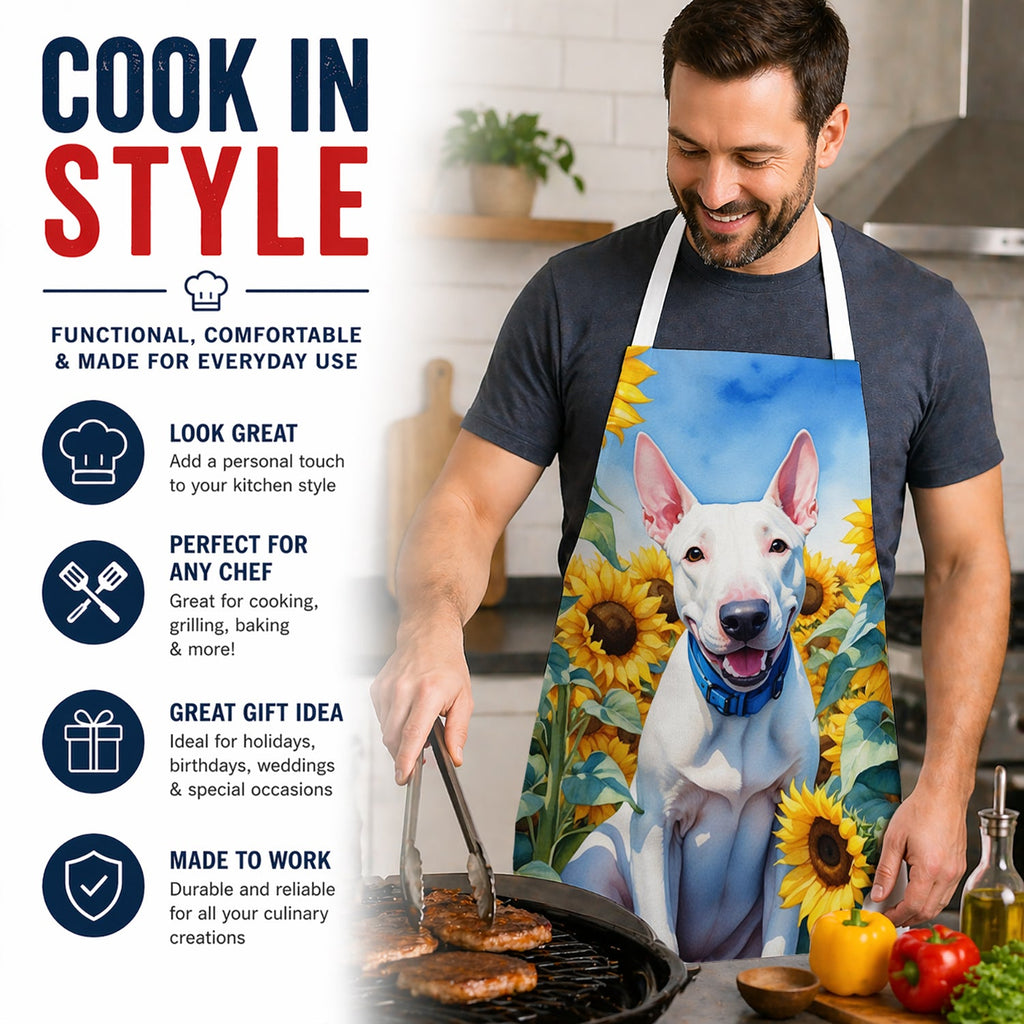 English Bull Terrier in Sunflowers Apron Cooking Kitchen Server Baking Crafts Gardening for Adult Women Men, Unisex, Large, Multicolor