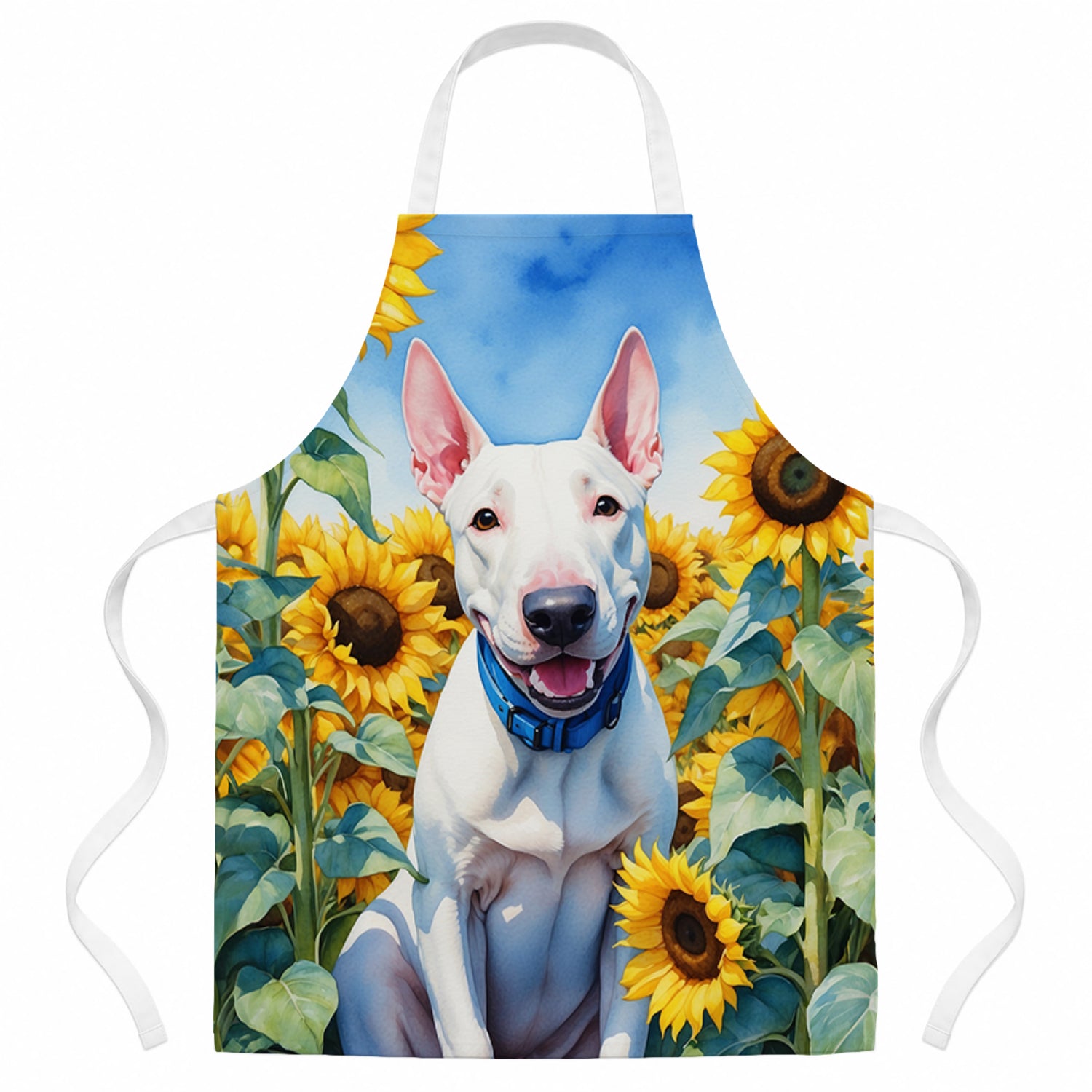 English Bull Terrier in Sunflowers Apron Cooking Kitchen Server Baking Crafts Gardening for Adult Women Men, Unisex, Large, Multicolor