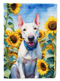 English Bull Terrier in Sunflowers House Flag 28x40 Porch Sleeve Pole Decorative Outside Yard Banner Artwork Wall Hanging, Polyester
